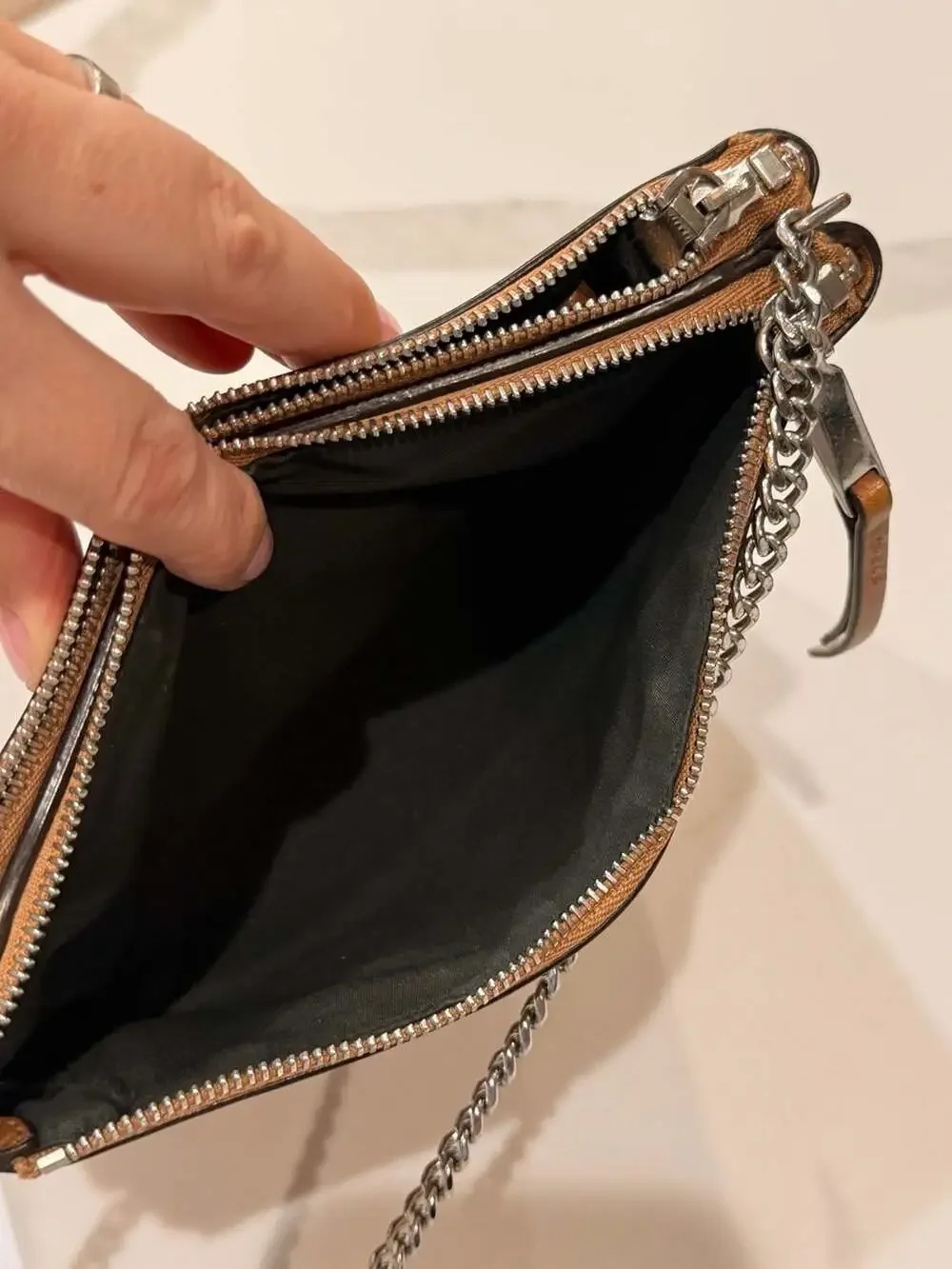 Coach Brown Leather Crossbody Bag Silver Chain
